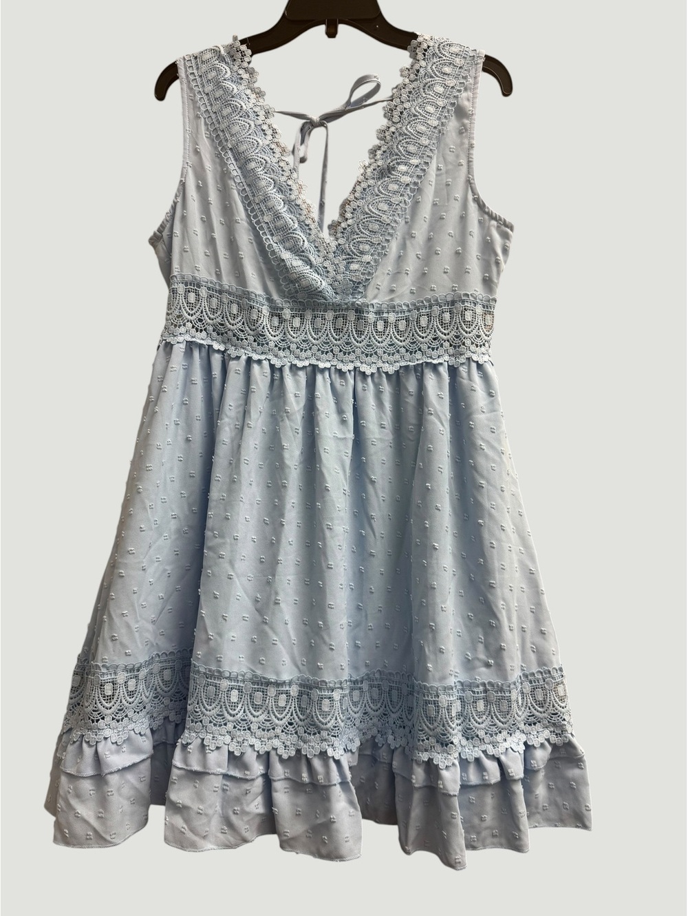 Light Blue Sleeveless Lace Detail Summer Dress - Picture 3 of 8